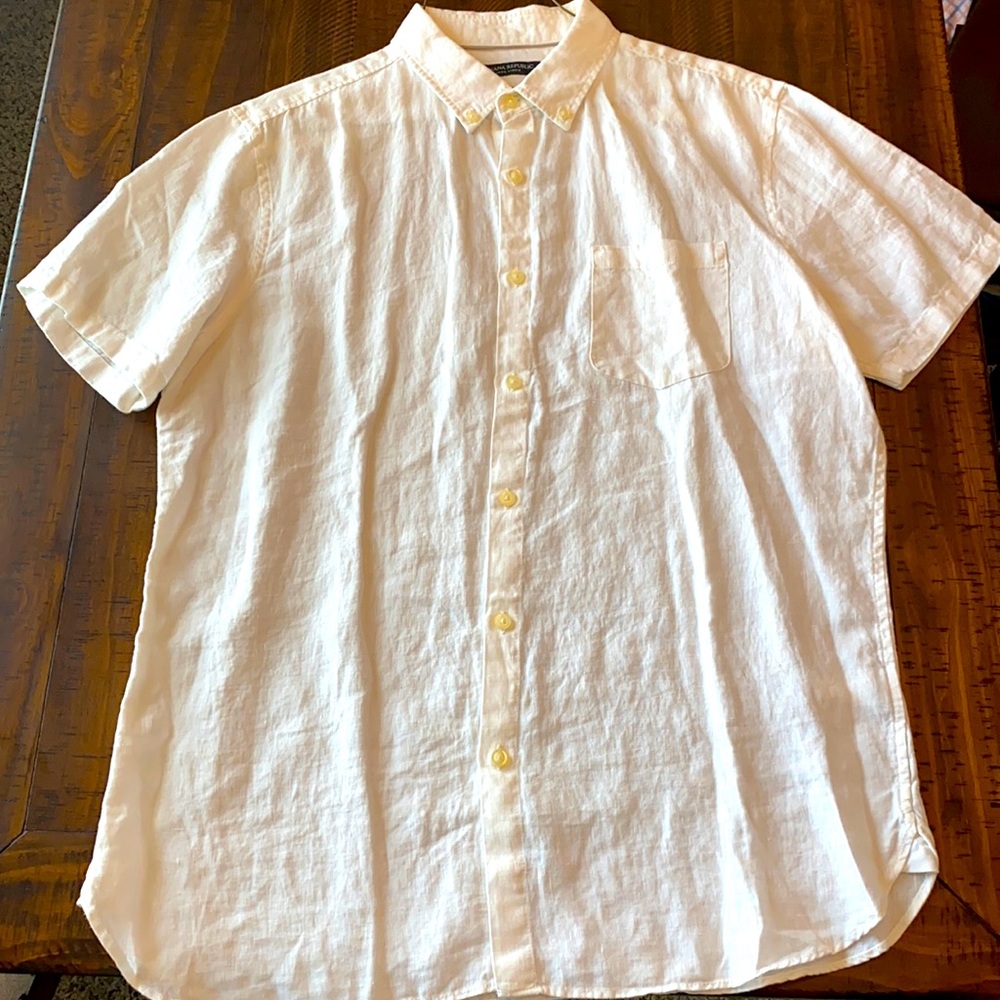 Men’s Linen Short Sleeve Button Down, Banana Republic, M ,